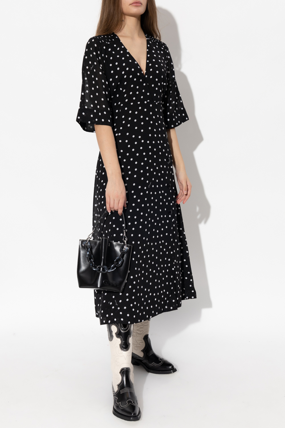 Black Polka dot dress Ganni SchaferandweinerShops Japan MSGM striped cotton shorts